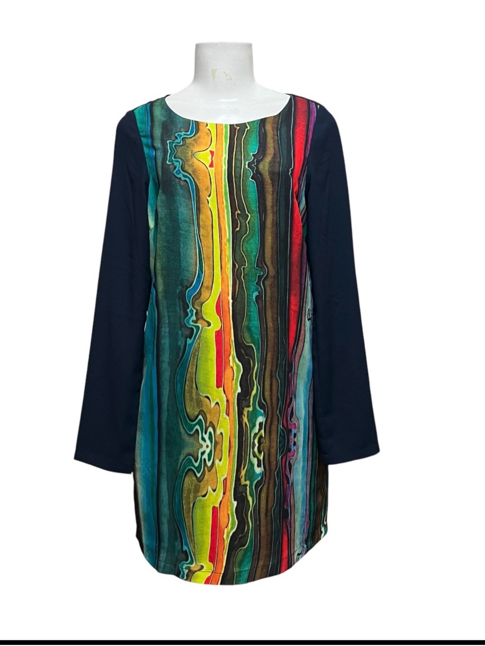 Prana Dress Long Sleeves Abstract Front Tunic Lined Artsy Office Siren Career XS